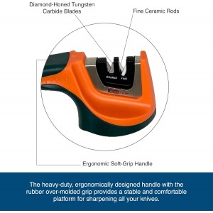 AccuSharp Pull-Through Knife Sharpener, Handheld, Blade Sharpener, Repair, Restore, and Polish Blades, Portable Multi-Tool Sharpener, Orange/Green