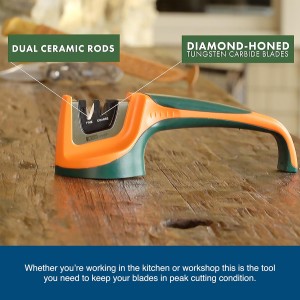 AccuSharp Pull-Through Knife Sharpener, Handheld, Blade Sharpener, Repair, Restore, and Polish Blades, Portable Multi-Tool Sharpener, Orange/Green