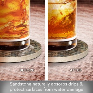 Thirstystone Stone Herringbone Pattern Natural Sandstone Coaster 4 Pack Eco-Friendly, Absorbent, Easily Wipes Clean