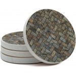 Thirstystone Stone Herringbone Pattern Natural Sandstone Coaster 4 Pack Eco-Friendly, Absorbent, Easily Wipes Clean