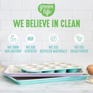 GreenLife Bakeware 18” x 13” Half Cookie Sheet Baking Pan, Non-Toxic PFAS-Free Healthy Ceramic Nonstick, Oven Safe to 450°F, Easy Release, Even Heating, Easy Clean, Turquoise