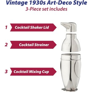 HIC Kitchen Bar Penguin Cocktail Shaker, 18/8 Stainless Steel, Mirror Finish, 3-Piece Set, Holds 18-Ounces