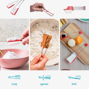 Dreamfarm Levoons Self-Levelling Measuring Spoon Set, Measures 1/4 Teaspoon up to 1 Tablespoon - Pack of 4, Red