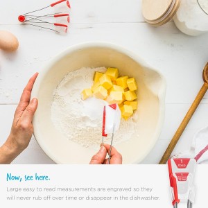 Dreamfarm Levoons Self-Levelling Measuring Spoon Set, Measures 1/4 Teaspoon up to 1 Tablespoon - Pack of 4, Red