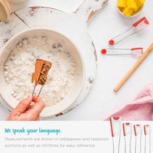 Dreamfarm Levoons Self-Levelling Measuring Spoon Set, Measures 1/4 Teaspoon up to 1 Tablespoon - Pack of 4, Red