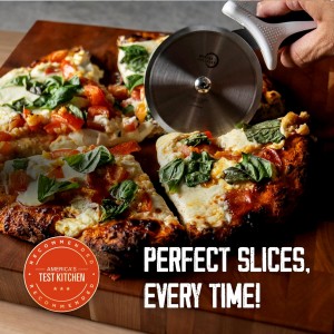 Mercer Culinary Millennia Pizza Cutter with Black Handle, 4 Inch Wheel, Stainless Steel