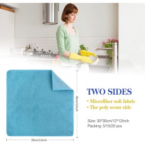 SINLAND Microfiber Dish Cloths for Washing Dishes Towels Best Kitchen Washcloth Cleaning Rags Cloths with Poly Scour Side - Used for Plates, Bowls and Dishes, 5 Color Assorted 12inchx12inch 10pack