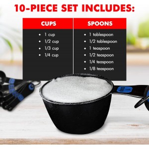 Chef Craft Easy to Read Plastic, Measuring Cup Set, 10 piece set, Blue