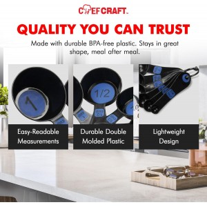 Chef Craft Easy to Read Plastic, Measuring Cup Set, 10 piece set, Blue