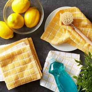 DII Basic Terry Collection Windowpane Dishcloth Set, 12x12, Yellow, 6 Piece