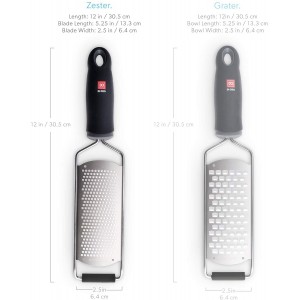 DI ORO Zester Grater - Stainless Steel Lemon Zester with Handle - Parmesan Cheese Grater Razor Sharp - Kitchen Citrus Zester Tool for Grating & Shredding Garlic, Ginger, & Lemons - Dishwasher Safe