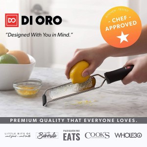 DI ORO Zester Grater - Stainless Steel Lemon Zester with Handle - Parmesan Cheese Grater Razor Sharp - Kitchen Citrus Zester Tool for Grating & Shredding Garlic, Ginger, & Lemons - Dishwasher Safe