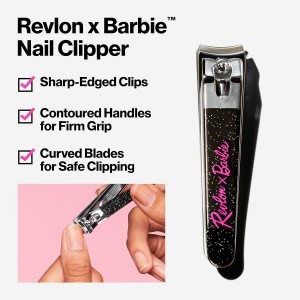 Revlon x Barbie Nail Clipper, Stainless Steel Non-Corrosive Mess Free Curved Blade Fingernail Toenail Cutter