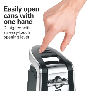Hamilton Beach Smooth Touch Electric Automatic Can Opener with Easy Push Down Lever, Eliminates Sharp Edges, Opens All Standard-Size and Pop-Top Cans, Extra Tall, Black and Chrome (76606AG)