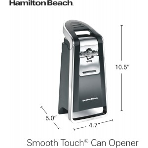 Hamilton Beach Smooth Touch Electric Automatic Can Opener with Easy Push Down Lever, Eliminates Sharp Edges, Opens All Standard-Size and Pop-Top Cans, Extra Tall, Black and Chrome (76606AG)