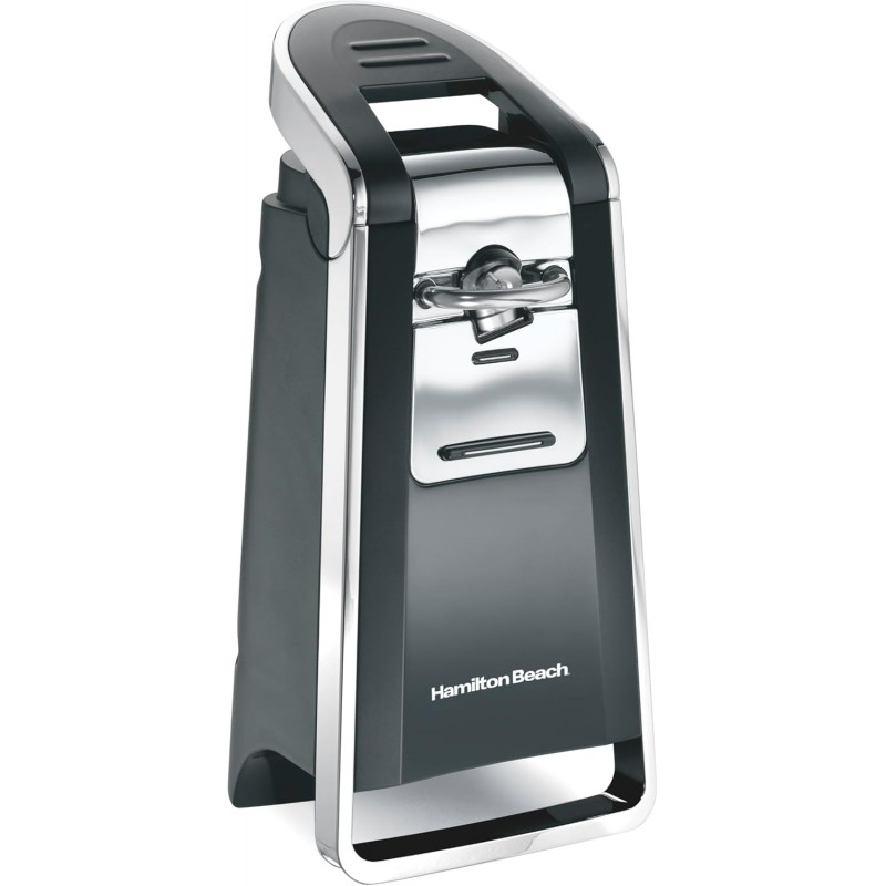 Hamilton Beach Smooth Touch Electric Automatic Can Opener with Easy Push Down Lever, Eliminates Sharp Edges, Opens All Standard-Size and Pop-Top Cans, Extra Tall, Black and Chrome (76606AG)