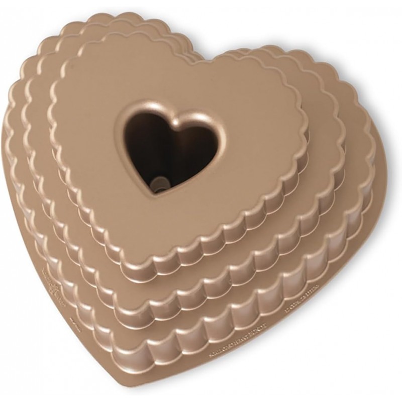 Nordic Ware Tiered Heart Bundt, 12 Cup, Toffee