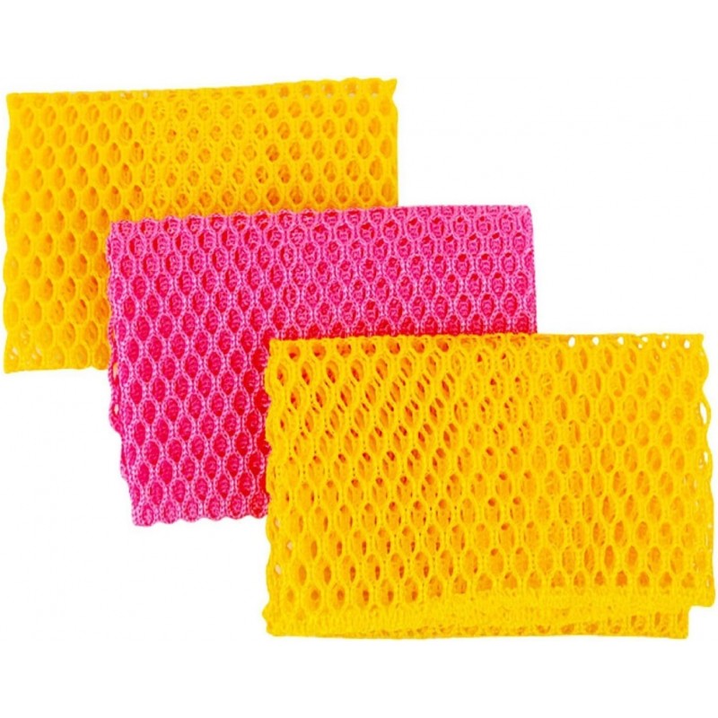Innovative Dish Washing Net Cloths/Scourer - 100% Odor Free/Quick Dry - No More Sponges with Smell - Perfect Scrubber for Washing Dishes - 11 by 11 inches - 3PCS - Yellow/Pink/Yellow or