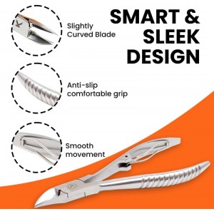 Kohm Ingrown Toenail Clippers | Super Control Cuticle Trimmer & Wide Jaws – Precision Stainless Steel Nail Nippers for Thick & Ingrown Nails | Podiatrist-Recommended Toe Nail Cutter