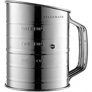 Bellemain 3 Cup Flour Sifter for Baking Fine Mesh Rotary Hand Crank with Loop Agitator for Quick Sifting, Flour Sifter Stainlees Steel