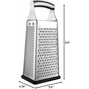 Spring Chef Professional Large Parmesan Cheese Grater, Stainless Steel Metal Box Grater with Handle, 4 Sided Handheld Kitchen Food Shredder for Cheese, Carrot, Veggie, Ginger, Potato - Dishwasher Safe
