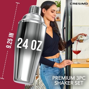 Cresimo 24oz Cocktail Shaker Set with Bar Accessories for Home Bar - Martini Shaker with Jigger and Drink Mixer Spoon - Alcohol Bartender Gift - Bartending Kit Essential for Home