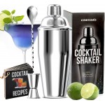 Cresimo 24oz Cocktail Shaker Set with Bar Accessories for Home Bar - Martini Shaker with Jigger and Drink Mixer Spoon - Alcohol Bartender Gift - Bartending Kit Essential for Home