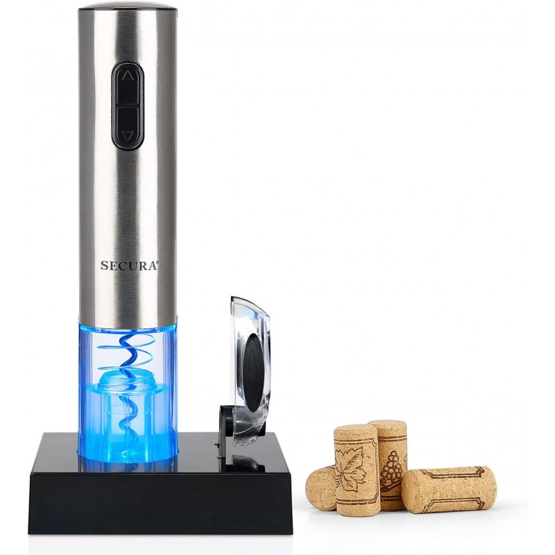 Secura Electric Wine Opener, Automatic Electric Wine Bottle Corkscrew Opener with Foil Cutter, Rechargeable (Stainless Steel)