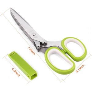 Herb Scissors, X-Chef Multipurpose 5 Blade Kitchen Herb Shears Herb Cutter with Safety Cover and Cleaning Comb for Chopping Basil Chive Parsley (Green)