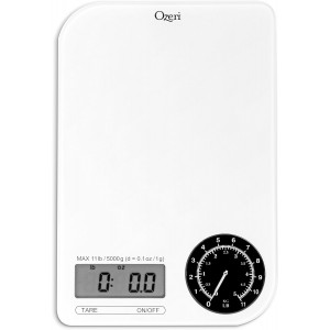 Ozeri ZK18-WB Rev Digital Kitchen Scale with Electro-Mechanical Weight Dial, Black Dial