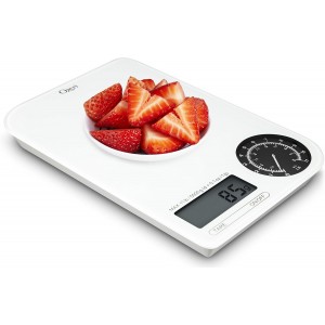 Ozeri ZK18-WB Rev Digital Kitchen Scale with Electro-Mechanical Weight Dial, Black Dial