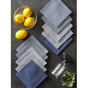 DII Ultra Absorbent, Everyday Cotton Kitchen Towels, Dishcloth Set, Assorted Blue, 5 Piece
