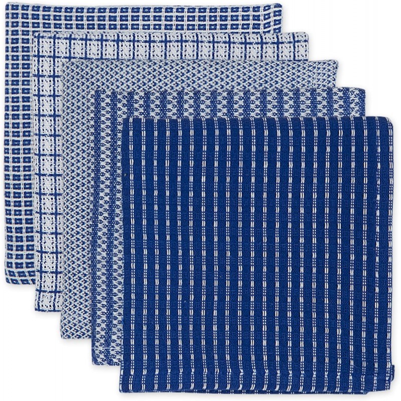 DII Ultra Absorbent, Everyday Cotton Kitchen Towels, Dishcloth Set, Assorted Blue, 5 Piece