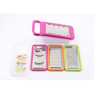 TENTA KITCHEN Stainless Steel Zester Grater, Zest/Slice Citrus & Lemon Cheese Potatoes, Fruit & Vegetables- Non-Slip Rubber Handle (4 in 1,Red)