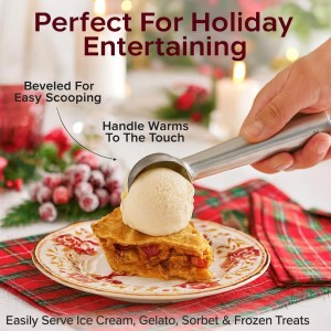 HIC Kitchen Anti-Freeze Ice Cream Scoop, Non Toxic Self Defrosting Handle, Easy Release For Ice Cream Gelato Sorbet Frozen Yogurt