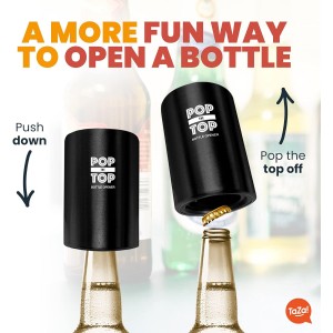 Pop-the-Top Beer Bottle Opener (Stainless): Automatic Bottle Cap Opener, Push Down Pop Off Bar Tool, Soda and Beer Cap Remover, Cool & Fun Gadget