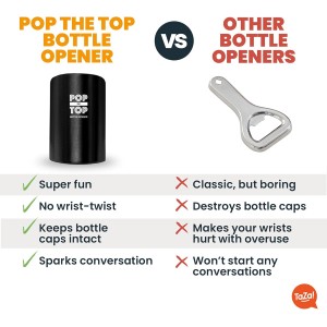 Pop-the-Top Beer Bottle Opener (Stainless): Automatic Bottle Cap Opener, Push Down Pop Off Bar Tool, Soda and Beer Cap Remover, Cool & Fun Gadget