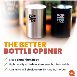 Pop-the-Top Beer Bottle Opener (Stainless): Automatic Bottle Cap Opener, Push Down Pop Off Bar Tool, Soda and Beer Cap Remover, Cool & Fun Gadget