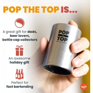 Pop-the-Top Beer Bottle Opener (Stainless): Automatic Bottle Cap Opener, Push Down Pop Off Bar Tool, Soda and Beer Cap Remover, Cool & Fun Gadget