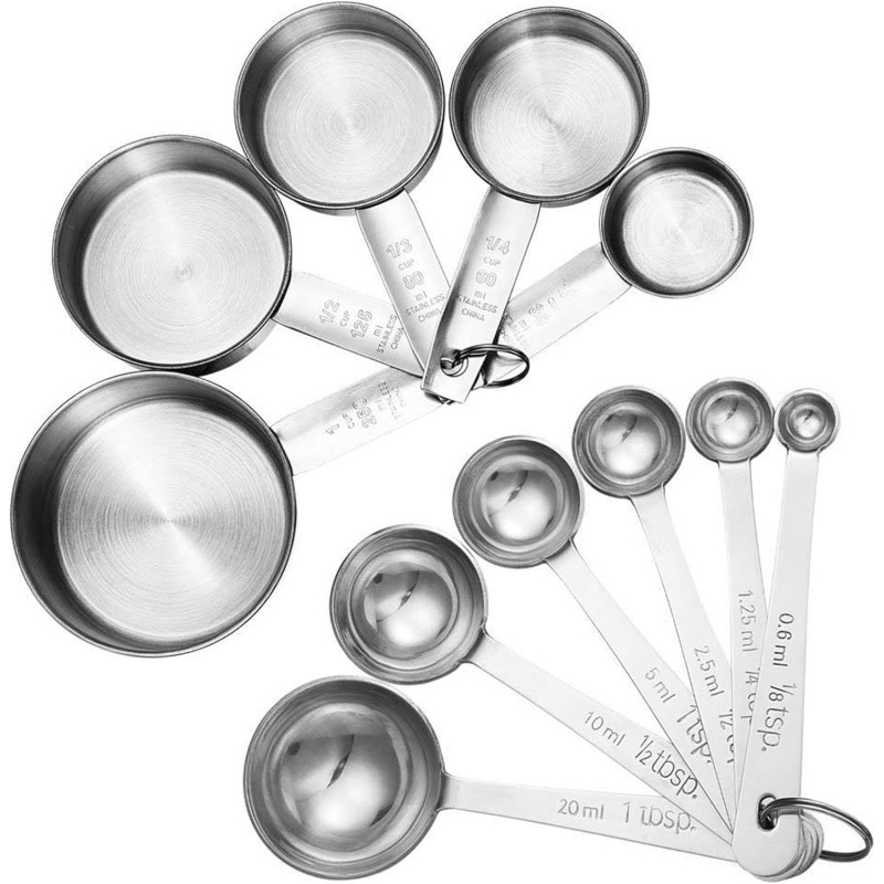 11 Piece Stainless Steel Measuring Spoons Cups Set, Premium Stackable Tablespoons Measuring Set for Gift Dry Liquid Ingredients Cooking Baking