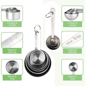 11 Piece Stainless Steel Measuring Spoons Cups Set, Premium Stackable Tablespoons Measuring Set for Gift Dry Liquid Ingredients Cooking Baking