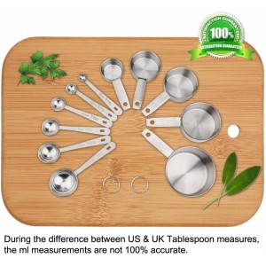 11 Piece Stainless Steel Measuring Spoons Cups Set, Premium Stackable Tablespoons Measuring Set for Gift Dry Liquid Ingredients Cooking Baking