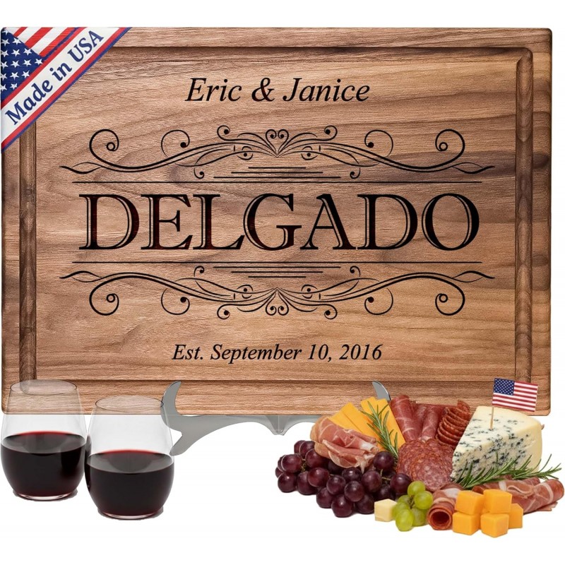 Personalized Cutting Board-Custom Engraved Charcuterie Board-Best Wedding Gift Idea for Couples 2026, Newlyweds-Anniversary,Housewarming,Handcrafted in USA-Premium Walnut,Mahogany Hardwood 002