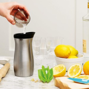 Tovolo Stainless Steel Cocktail Shaker with Strainer Reamer & Jigger 24 oz Drink Shaker, Dishwasher Safe BPA Free Cocktail Shaker with Measurements in Lid for Professional Martini Daiquiri Mojito