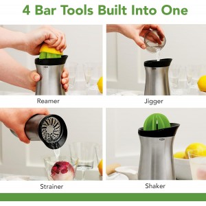 Tovolo Stainless Steel Cocktail Shaker with Strainer Reamer & Jigger 24 oz Drink Shaker, Dishwasher Safe BPA Free Cocktail Shaker with Measurements in Lid for Professional Martini Daiquiri Mojito