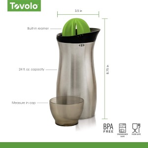 Tovolo Stainless Steel Cocktail Shaker with Strainer Reamer & Jigger 24 oz Drink Shaker, Dishwasher Safe BPA Free Cocktail Shaker with Measurements in Lid for Professional Martini Daiquiri Mojito