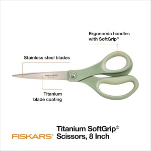 Fiskars 8” Comfort Grip Titanium Multipurpose Scissors with Ergonomic Handles for Everyday Cutting Tasks, Sharp Scissors for Home, Office, Crafts, Multicolor 3-Pack
