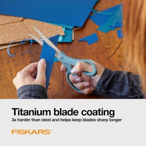 Fiskars 8” Comfort Grip Titanium Multipurpose Scissors with Ergonomic Handles for Everyday Cutting Tasks, Sharp Scissors for Home, Office, Crafts, Multicolor 3-Pack