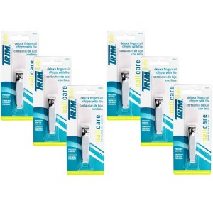 Trim Deluxe Fingernail Clipper with Nail File – Durable Stainless Steel Nail Cutter for Precise Trimming, (Pack of 6)