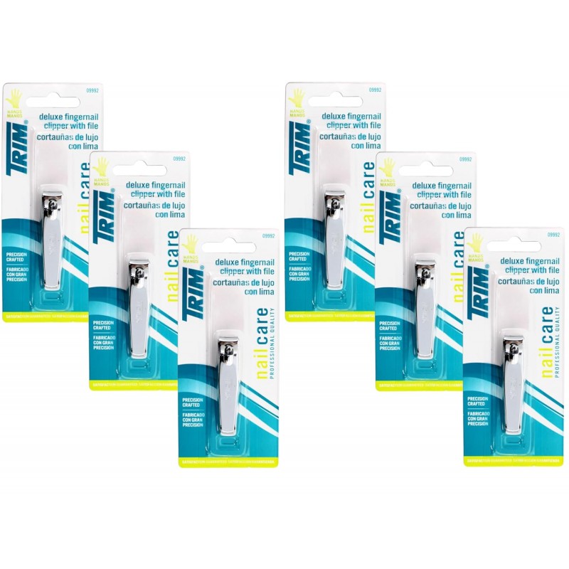 Trim Deluxe Fingernail Clipper with Nail File – Durable Stainless Steel Nail Cutter for Precise Trimming, (Pack of 6)